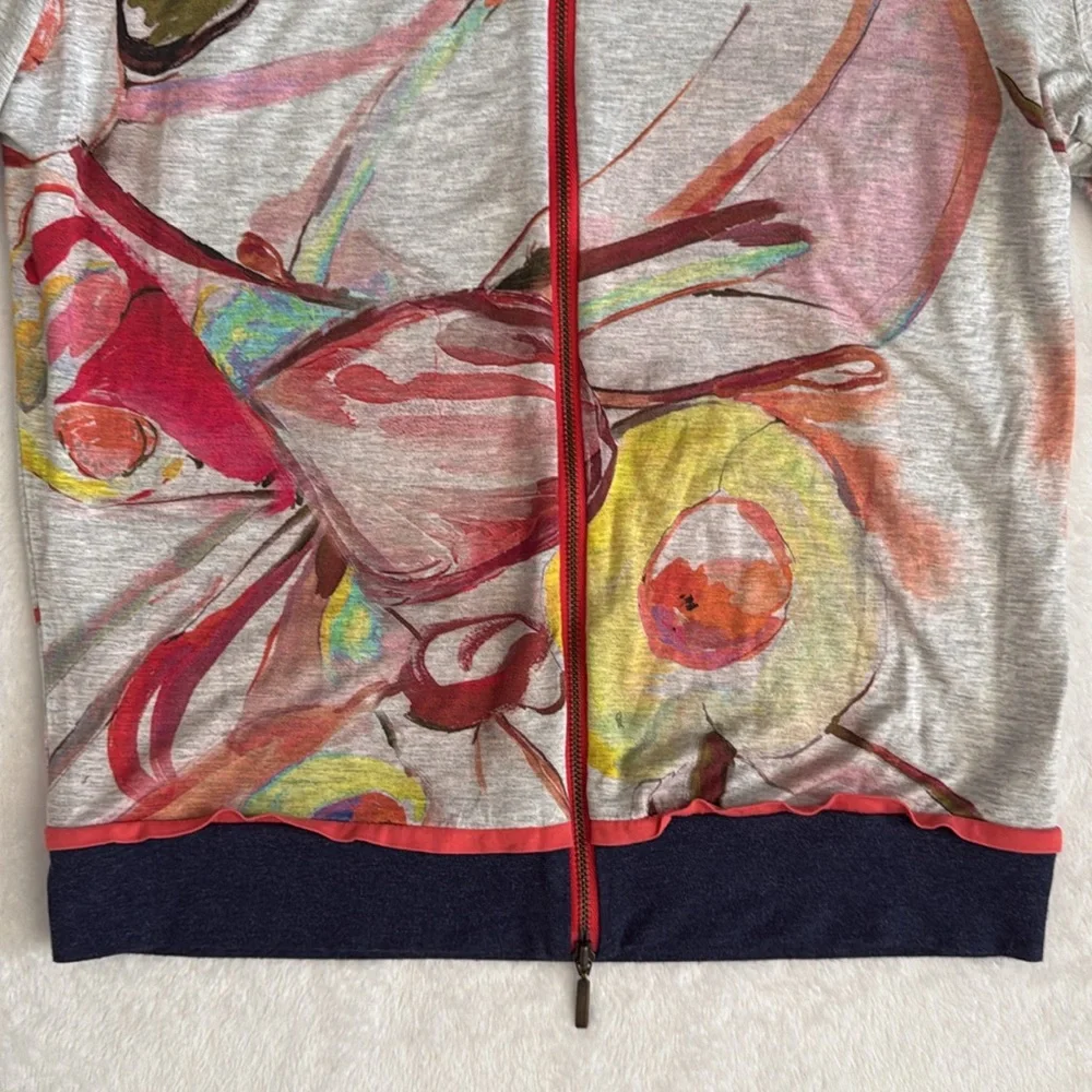 {Anthro} Cap Juluca by Aldo Martins | A New Story Zip Up 3/4 Sleeve Abstract Top - Picture 4 of 15